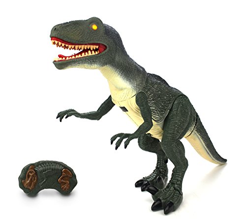 Dinosaur Planet Raptor Remote Controlled RC Battery Operated Toy Velociraptor Figure w/Shaking Head, Walking Movement, Light Up Eyes & Sounds