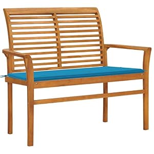 SKM SKM Gartenbank mit Blauer Auflage 112 cm Massivholz Teak -653 SKM SKM Gartenbank mit Blauer Auflage 112 cm Massivholz Teak -653