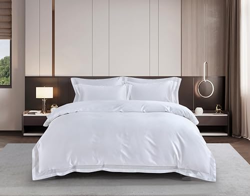 CASA BOLAJ DESIGNED TO DREAM 3Pcs Duvet Cover Set Egyptain Cotton Champagne Lace Luxury Wedding Collection (White lace, Queen)