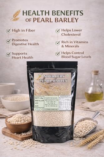 Image of Nourcery Pearl Barley-1kg | Pearled Whole Barlay | High Fiber Jau | Low Glycemic Index | Raw Barley Grain | Healthy by nature | Cooks Like Rice | Ideal for Risottos & Soups | Naturally Gluten Free