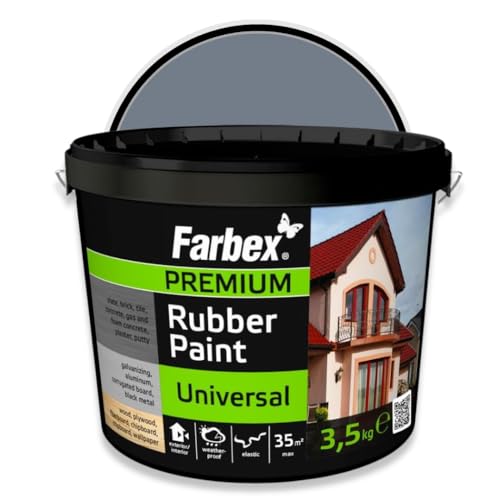 FARBEX Vernice Liquida Gommata Premium | Per Interni ed Esterni | Asciugatura Rapida, Sigillatura Elastica, Protezione da Umidità e Intemperie - 3,5 kg - Grigio