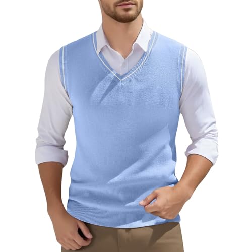 Men's Sleeveless Sweater Vests Comfortable Knitted Spring Style Front V Neck Casual Fashion Knitted Top for