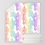 RFFLUX 3D Einhorn Kuscheldecke 100x130 cm Microfaser Flanell Decke Sterne Regenbogen Wohndecke Sommer Leichte Weiche Winter Warme Blanket Tagesdecke Sofadecke Couchdecke（Stil 58-8）