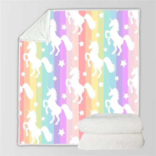 RFFLUX 3D Einhorn Kuscheldecke 100x130 cm Microfaser Flanell Decke Sterne Regenbogen Wohndecke Sommer Leichte Weiche Winter Warme Blanket Tagesdecke Sofadecke Couchdecke（Stil 58-8）