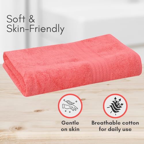 Image of Mafatlal Joy Premium Cotton Bath Towel for Men | 58 x 29 inch Large Size | Soft & Absorbent | Quick Dry | 450 GSM Waffle Weave | Salmon Rose | Single Towel