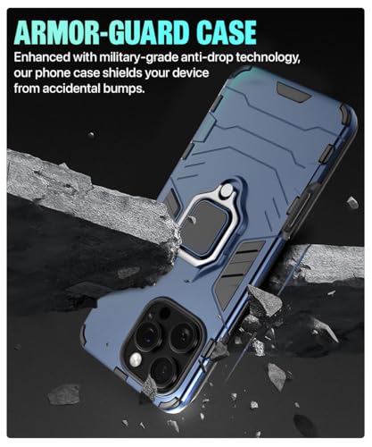 Image of WOW IMAGINE Shock Proof Back Case Mobile Cover for iPhone 16 Pro | Back Cover Case (Tough Armor | Hybrid PC + TPU | Ring Holder & in-Built Kickstand | Blue)