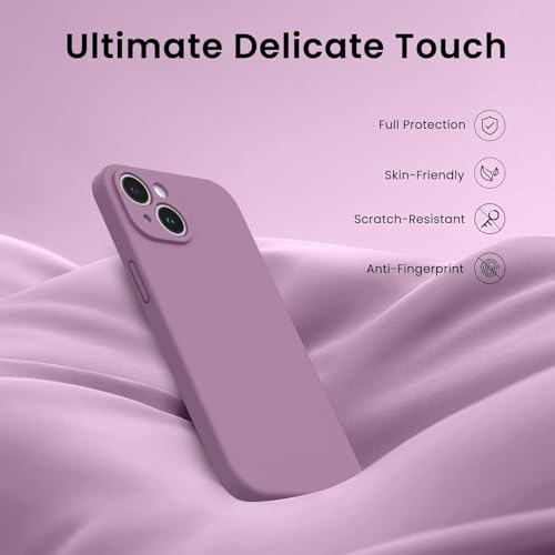 Image of DIZORO Microfiber Square Candy Case Compatible for iPhone 14, Shockproof Slim Back Cover Liquid Silicone Case (Lilac)