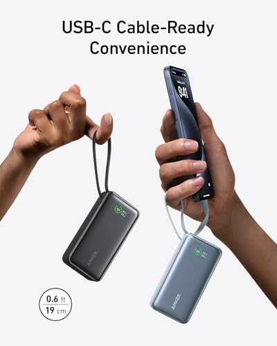 Image of Anker, 545 Nano Power Bank, 10,000mAh, 30W Internal USB-C Cable