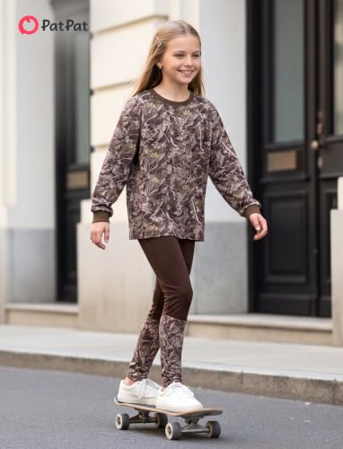 Image of PATPAT Little Girls Clothes Crew Neck Leopard Color Block Sweatshirt and Leggings Girls Outfits Size 4-12Y