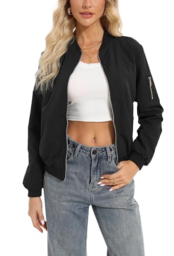 Oyamiki Jacke Damen Klassisch Frühling Herbst Übergangsjacke Schwarz...