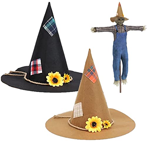 JEMPET Halloween Scarecrow Felt Hat Costume Party Accessory - 2 Pack Scarecrow Witch Hat for Halloween Cosplay Party Accessories