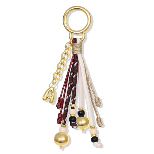 KissYan Initial Bag Charm for Women, Colorful Rope Purse Keychain With Bubble Puffy Letter, Dainty Handbag Charm for Backpack (Brown, Letter A)