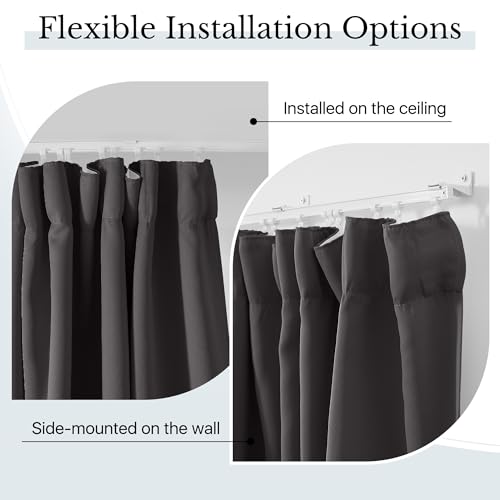 Image of RYB HOME Room Divider Curtains with Flexible Ceiling Track Wall Mount /Ceiling Mount for Sliding Door, Blackout Floor to Ceiling Drapess with Hooks for Living Room, Grey, W100 x L108, 1 Panel