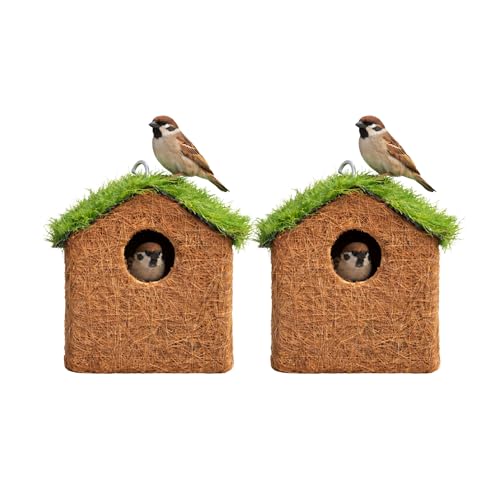 Image of Natural Coir Bird House for Outside, Eco-Friendly Woven Fiber Nesting Box for Sparrows & Small Birds, Decorative Hanging Bird Hut for Garden, Balcony (Pack of 2)