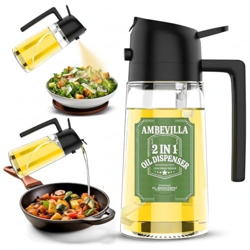 Image of 2-in-1 Glass Oil Dispenser and Sprayer for Cooking 500ml Large Capacity Olive Oil Mister and Pourer Leak-Proof Vinegar Soy Sauce Bottle for Air Fryer Salad Baking Grilling Kitchen BBQ Roasting Black