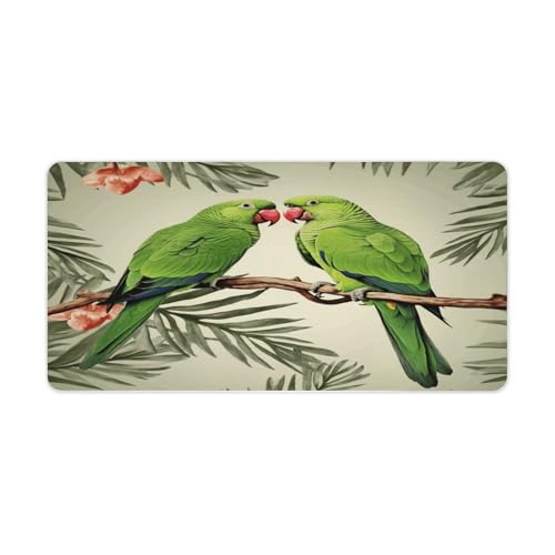 Couple Parrots Olive Mouse Pad grande antideslizante