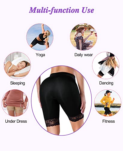 Riliam 2 Pack Women Lace Slip Shorts For Under Dresses Smooth Seamless Anti-Chafing Underwear Spanks Thigh Slimmer(Black+Nude,X-Large) #TOP6