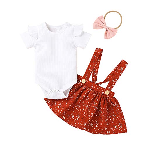 Ieumaz Baby Girls Newborn Clothes Skirt Set Toddler Short Sleeve Red Outfits Romper Straps 3PCS Casual Cool Summer