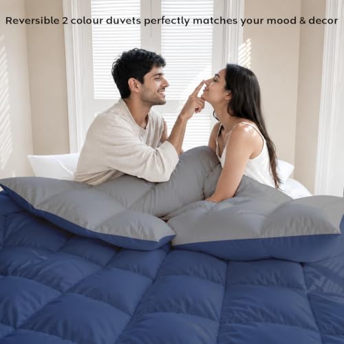 Image of AYKA Reversible Comforter 220 GSM Microfiber Reversible AC Comforter /Blanket for Winter /Quilt /Dohar /Duvets for King Size Blanket /Comforter Double Bed (Navyblue & Grey, 60 * 90 inch)
