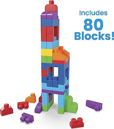 Mega Bloks Fisher-Price Toddler Block Toys, Big Building Bag With 80 Pieces And Storage Bag, Blue, Gift Ideas For Kids Age 1+ Years #TOP2