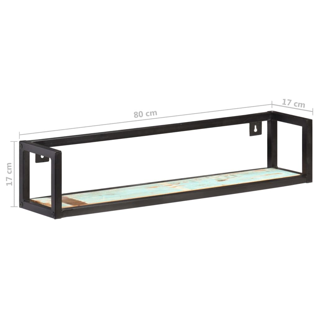 2er Set Wandregal Industrial Altholz Massiv 80 cm Recyceltes Holz Schwarz Schwebendes Regal mit Eisenrahmen für Wohnzimmer Küche Badezimmer Dekoration