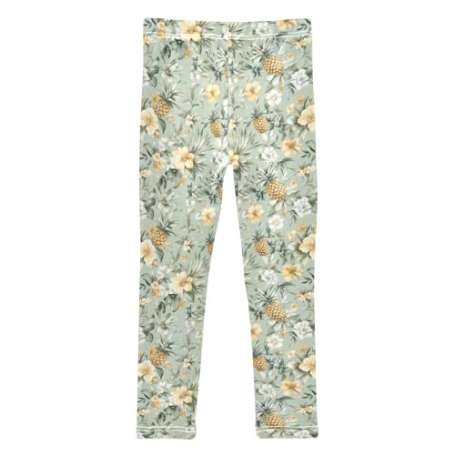 Girls Leggings Soft Toddler Ankle Length Bottoms Tropical Flowers Pineapple Kids Dance Yoga Pants 4-10 Years2