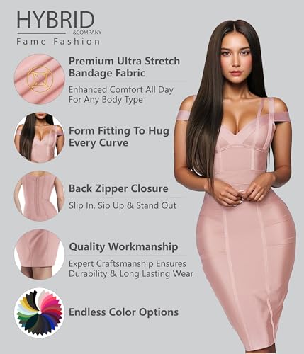 Image of Hybrid & Company Women's Elegant Bandage Dress | Stretch fabric, flattering bodycon fit, elegant silhouette, suitable for cocktail parties, events, and special occasions