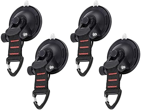 4Pcs Heavy Duty Suction Cups with Straps D Ring, 360°Rotatable Suction Cups Anchor Reusable Camping Sucker Cup Hooks Multipurpose for Awning, Boat, Van, Car Truck Outdoor