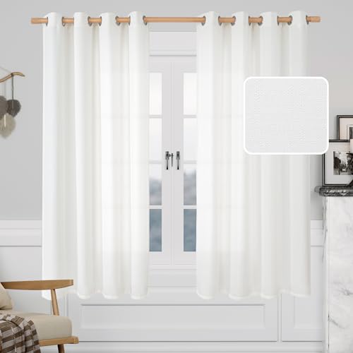 Image of LAMIT White Linen Curtains 63 inch Length, Grommet Thick Linen Bedroom Drapes Light Filtering Privacy Sheer Window Curtains for Living Room, Set of 2 Panels, 52 x 63 Inch