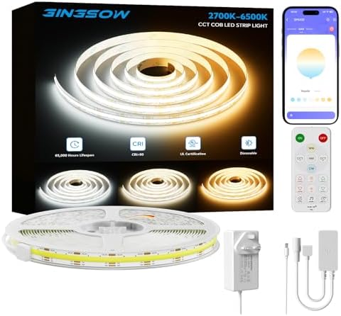 ShineBurky Ruban LED COB USB 5V 2M Blanc Froid 6000K, Bande LED Dimmable Découpable Bandeau