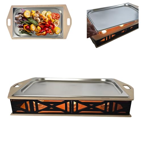 CAWI BBQ-Boards HeatBoard – scaldavivande per grigliate | Piatto da portata con supporto in acciaio inox & funzione tealight | Piastra riscaldante per carne e contorni | Accessori per barbecue con