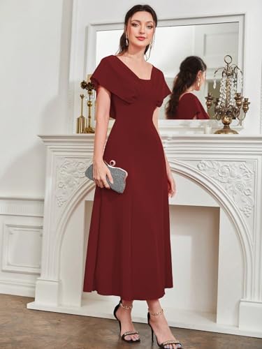 Image of Shasmi Women's & Girl's Solid A-Line Maxi Dress | V-Neck Pleated Bodice | Cap Batwing Sleeves | Fit & Flare Evening Gown (Dress 274)