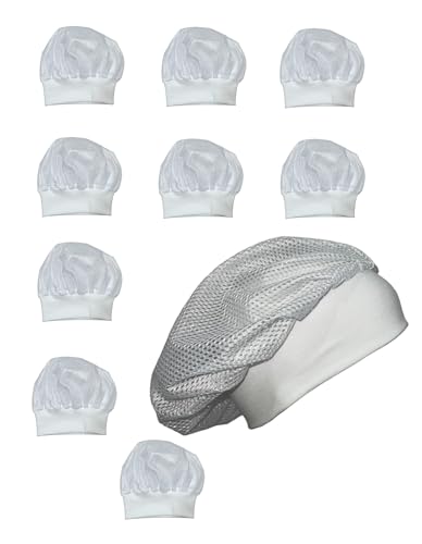 SEGURLAIN Lot de 10 bonnets en maille pour hôtellerie et industrie avec côtes en coton, blanc, Taille Unique