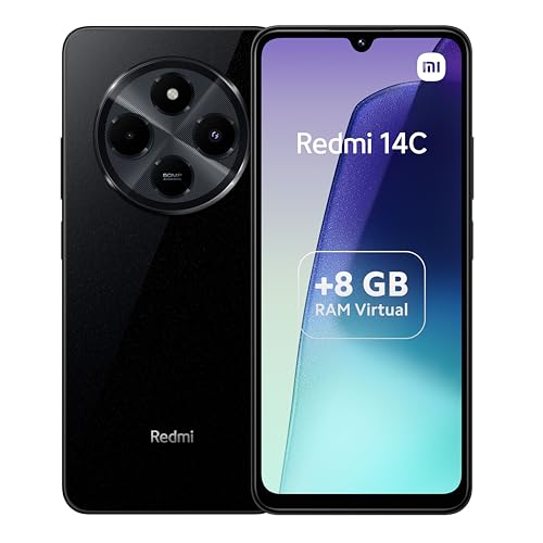 Xiaomi Redmi 14C – Smartphone de 8+256GB, Pantalla de 6.88” 120Hz LCD HD+, MediaTek Helio G81 Ultra, cámara Dual con IA de 50MP, 5160mAh, NFC, Negro (Versión ES)