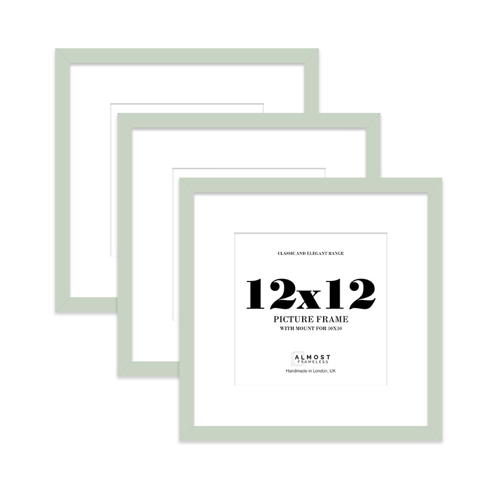 12x12 Mint Green Picture Frame with Mount for 10x10 Photos, Prints - Modern Square Wall Frame, Set of 3