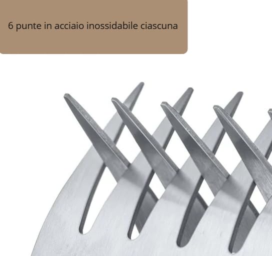 Artigli per Carne in Acciaio Inox, Set 2 Pezzi – 6 Denti Resistenti – Ideali per Pulled Pork, Barbecue e Girarrosto – Accessorio BBQ Robusto e Facile da Usare