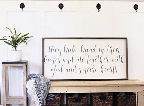 Yilooom Wood Sign For Home Decor, They Broke Bread In Their Homes Sign, Scripture Sign, Christian Decor, Farmhouse Decor, Modern Farmhouse, Dining Room Wall Decor, Multicolor #TOP5