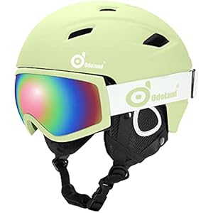 Odoland Kit de Casque de Ski avec Lunettes de Ski, Casque de Snowboard pour Hommes Femmes Adolescents Enfants, Casque de Ski réglable et Protection UV400 Lunettes de Ski Bleu S（52-55CM）