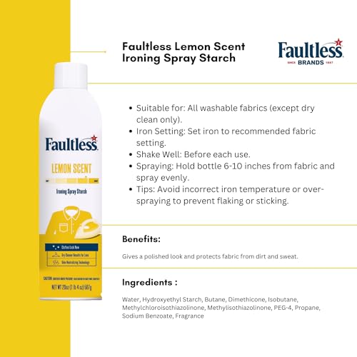 Image of Faultless Ironing Spray Starch | 567g x 2 | Lemon & Original Regular Starch Spray | Gives Stiff and Crisp Finish | Wrinkle-Free | Dry Cleaner Results at Home | Odor-Neutralizing | Imported from USA