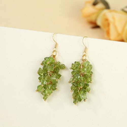 Natural Gemstone Earrings for Women | Natural Tumbled Stones Chip Earrings | Semi Precious Stone Cluster Earrings | Reiki Healing Crystal Long Dangle Hook Eardrop | Birthstone Gift2