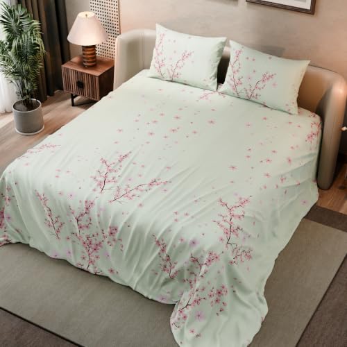 Image of BLISSHOME SoftTouch 140TC Cotton King Size Printed Bedsheet with 2 Pillow Covers for Double Bed, Silky Smooth Bedding Set, Breathable, Easy Maintain, Floral Print - Pink, White
