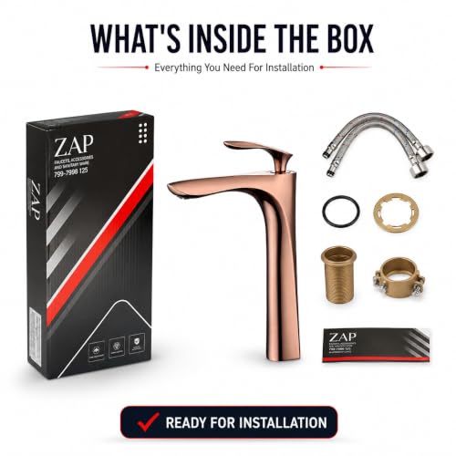 Image of ZAP Lavish Rose Gold Basin Mixer Tap | Hot & Cold Wash Basin Faucet | Stainless Steel Bathroom Sink Mixer | Deck Mounted Rust Resistant Vanity Faucet