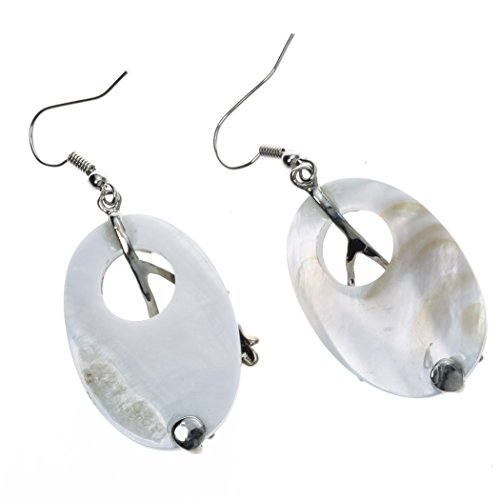 Yacq Women's Abalone Shell Flower Dangle Earrings - 2 Inch - Ultra Light (Oval) #TOP1