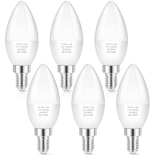 MAXvolador E12 LED Candelabra Light Bulbs 40W Equivalent, 2700K Warm White 4W Chandelier Bulbs, 400 LM Candle Bulb Base, Non-Dimmable, Pack of 6