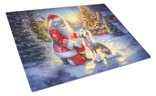 Caroline's Treasures DAC4095LCB Chinese Crested and Santa Claus Glass Cutting Board Decorative Tempered Glass Kitchen Cutting and Serving Board Large Size Chopping Board