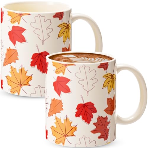 Sliner 11 oz Fall Ceramic Coffee Mugs Set of 2 Maple Leaf Thanksg...