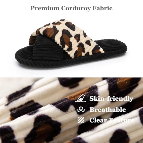 Image of GOEWY Slippers for Women Memory Foam House Bedroom Corduroy Crossbands Open Toe Slides Sandals Shoes Comfy Trendy Gift for womens Anti-Skid sole