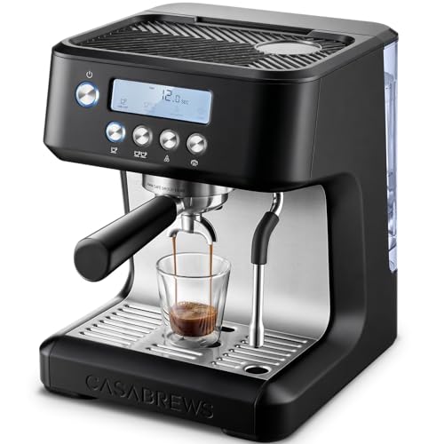 CASABREWS Ultra Espresso Machine with LCD Display, 20 Bar Espresso Maker with Powerful Milk Frother, Customizable Brewing Temperature, Barista-Level Latte and Cappuccino Machine for Home, Black