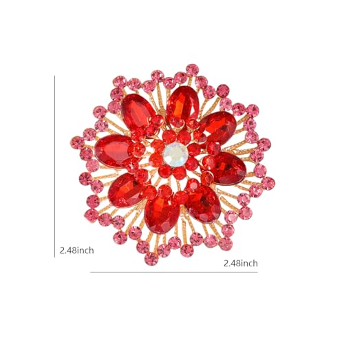 Image of Large Crystal Flower Brooch Pin for Women Red purple pink green Rhinestone Flower Lapel Pin Wedding Party Birthday Dance Banquet Dress Suit Ceremony Clothes Hat Bag Accessories Jewelry
