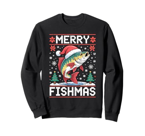 Merry Fishmas Pull de Noël Moche pour Amateur de pêche Sweatshirt